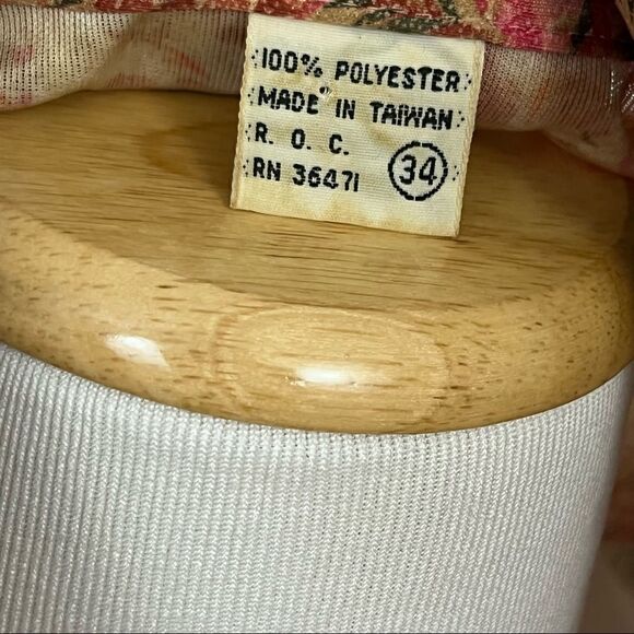 Vintage 70’s Floral Lightweight Button Down Top Tan Pink Green S - Picture 6 of 6